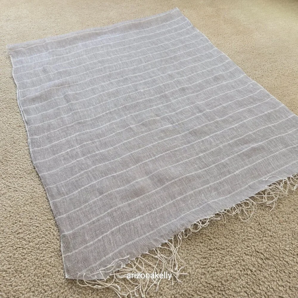 Linen Scarf Tan With White Stripes